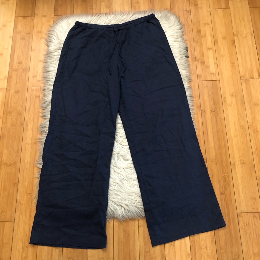 Hollister Linen Blend Wide Leg Drawstring High Waist Pull On Navy Womens Pants S